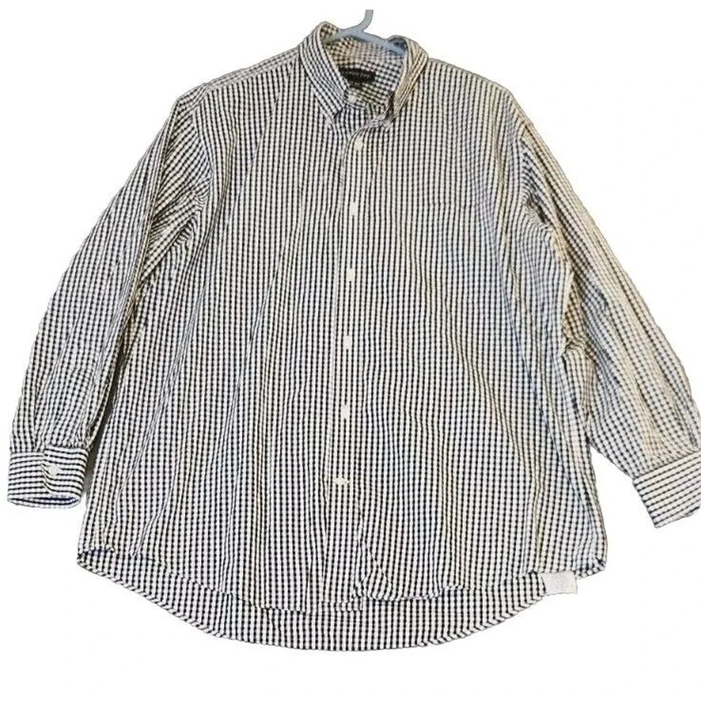 LANDS END Large 16 - 33 MENS SHIRT TRADITIONAL FIT Black Gingham Button Down